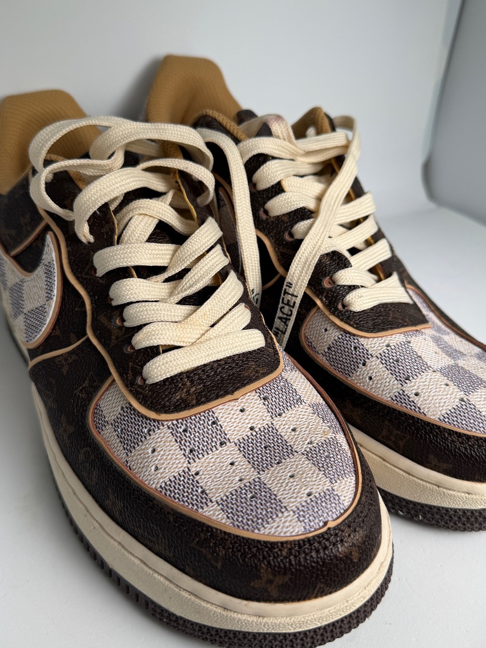 Louis Vuitton x Nike Air Force 1 Low Virgil Abloh LV Monogram Damier Azur Rare - Picture 11 of 14